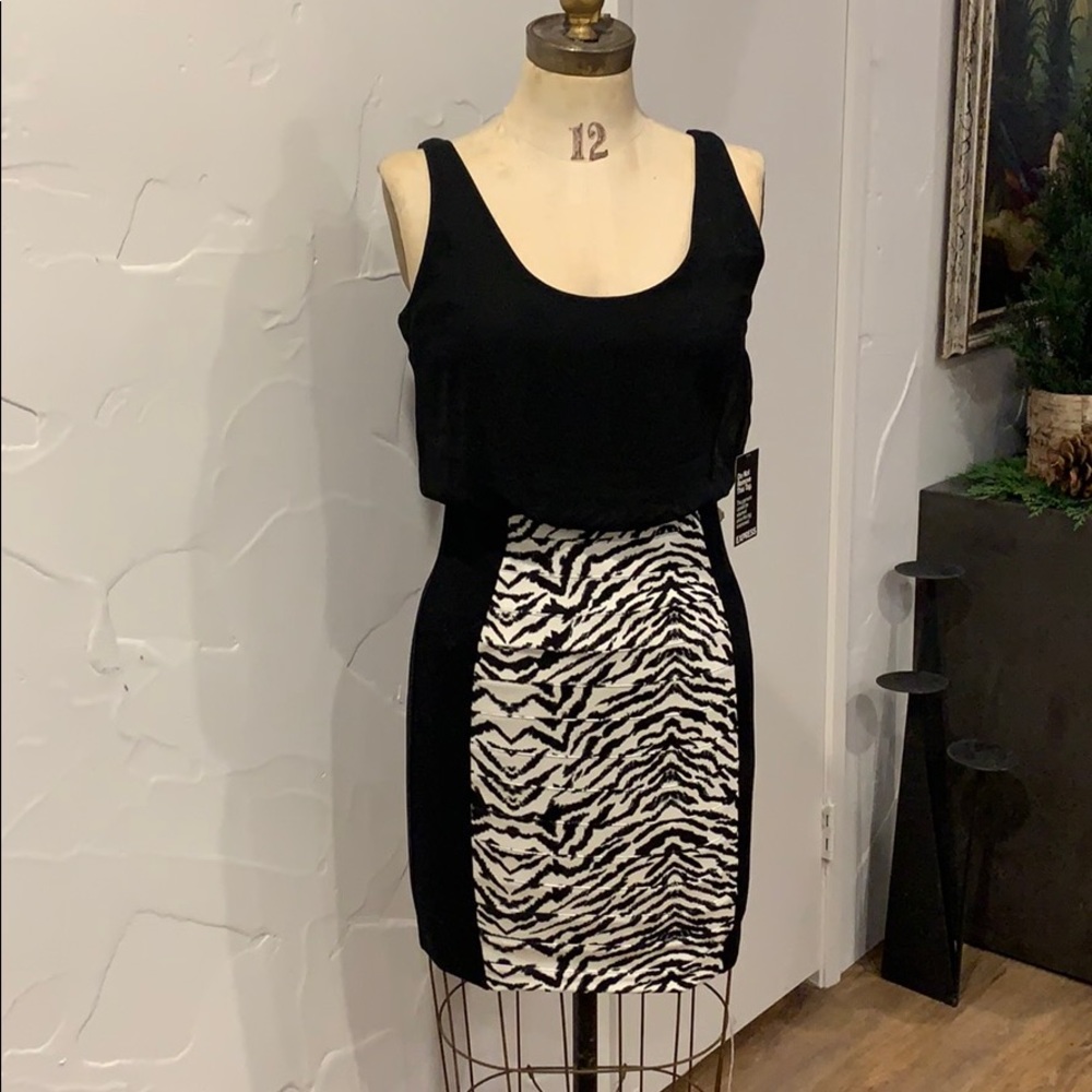 Express Black and Zebra fitted dress